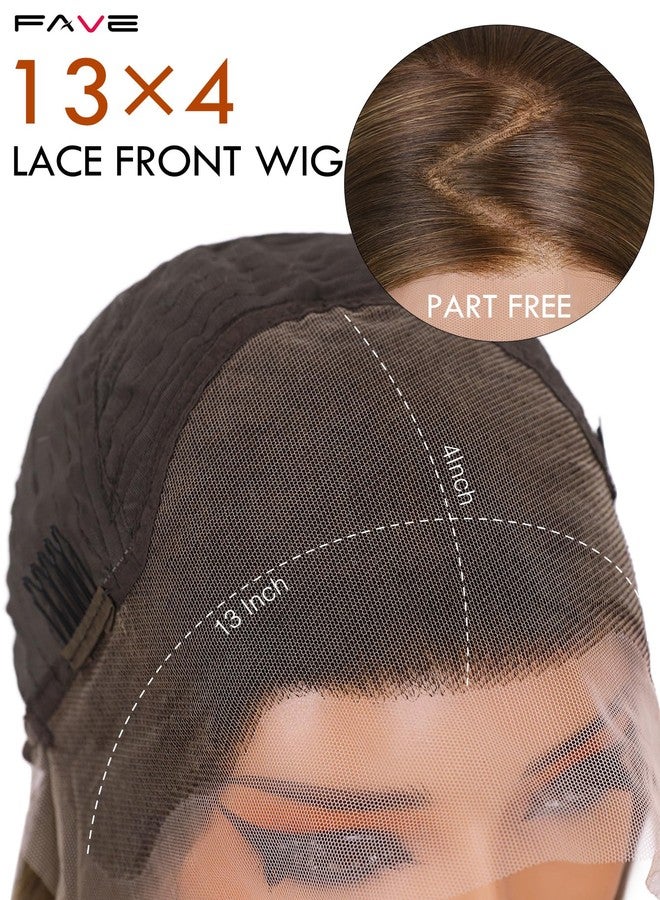 FAVE 13x4 Synthetic Lace Front Wig 26 Inch Honey Blonde Wig Highlight Pre-Plucked Hairline HD Lace Glueless Wigs for Women Natural Looking Straight Wig for Daily Part Free - Image 2